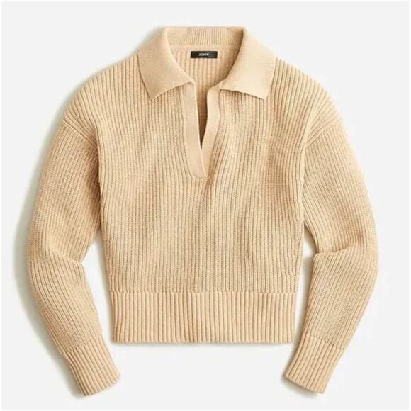 J. Crew Collared Cotton Boxy Beach Sweater in Tan Women's Size XS - Picture 7 of 7